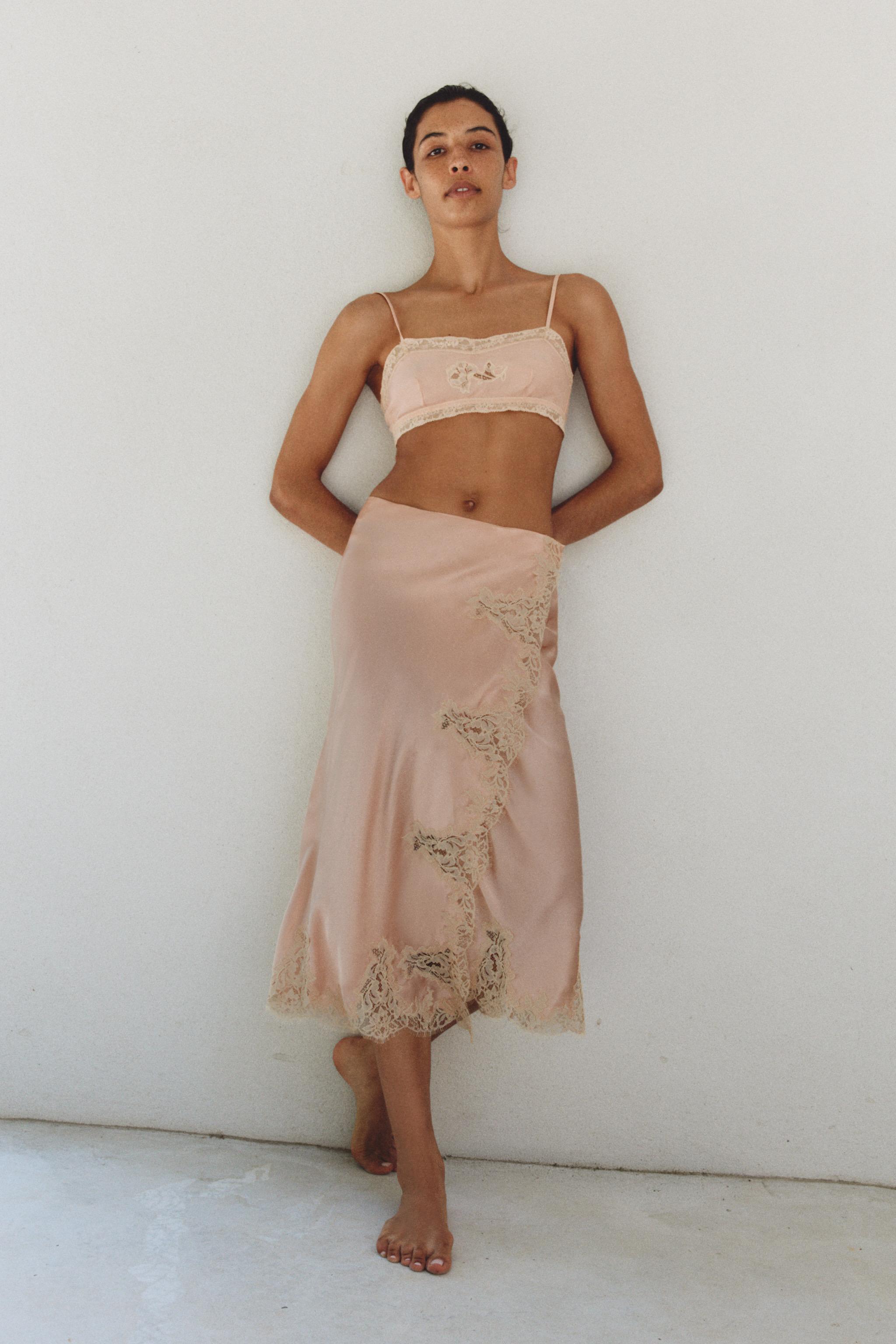 100% SILK LACE MIDI SKIRT